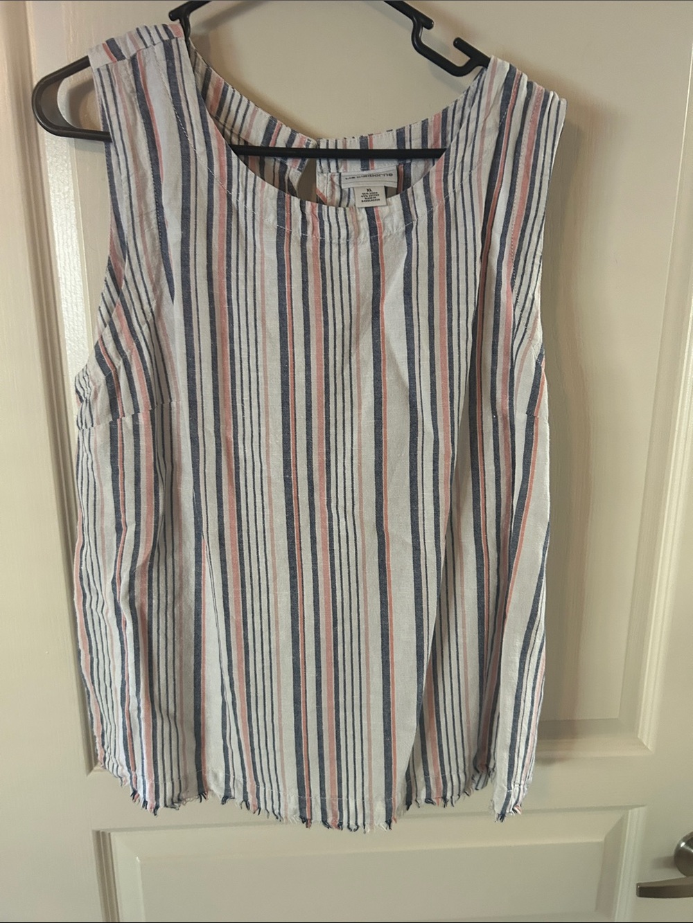 Liz Claiborne White Tank with Navy & Pink Vertical Stripes